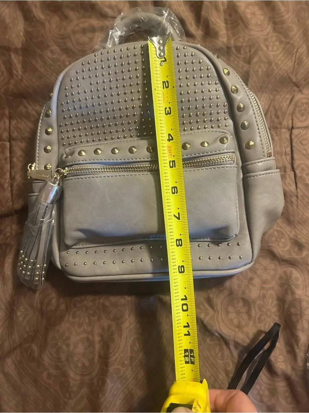 Studded Gray  Backpack with Tassel Accent